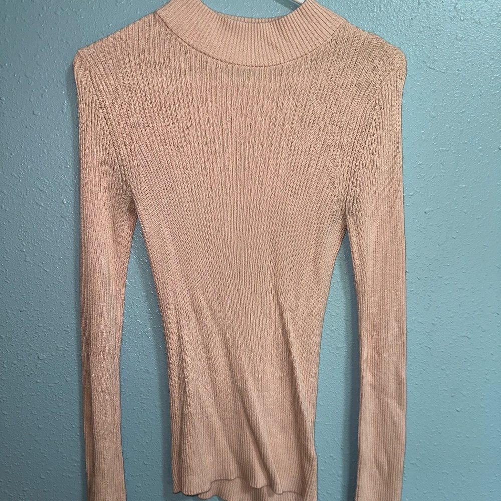 Women's Express Baby Pink Ribbed High Neck Sweater